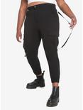 Black Stripe Suspender Jogger Pants Plus Size, BLACK, alternate