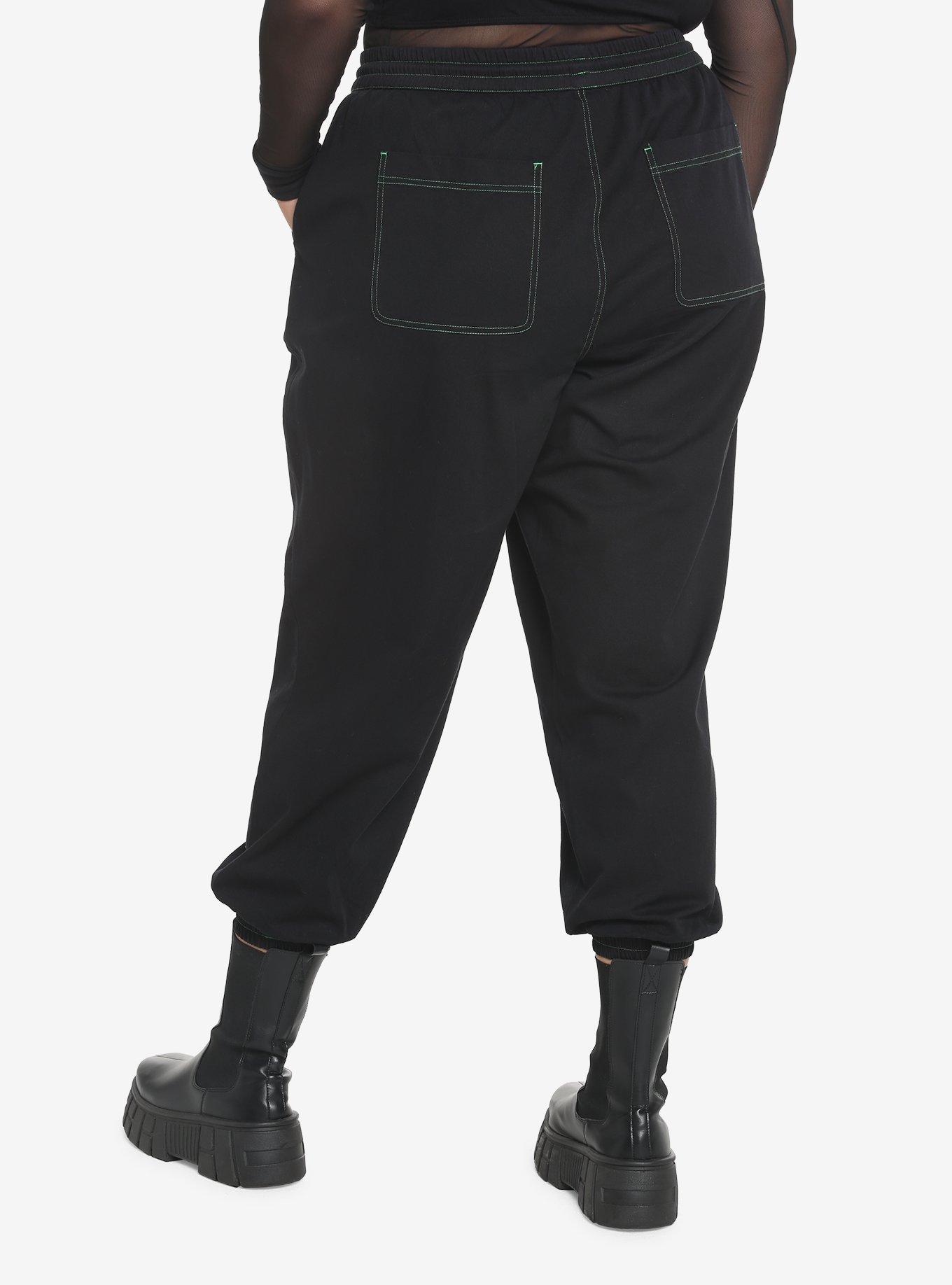 Green Skeleton Jogger Pants Plus Size, BLACK  GREEN, alternate