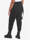 Black & White Pinstripe Suspender Jogger Pants Plus Size, BLACK, alternate