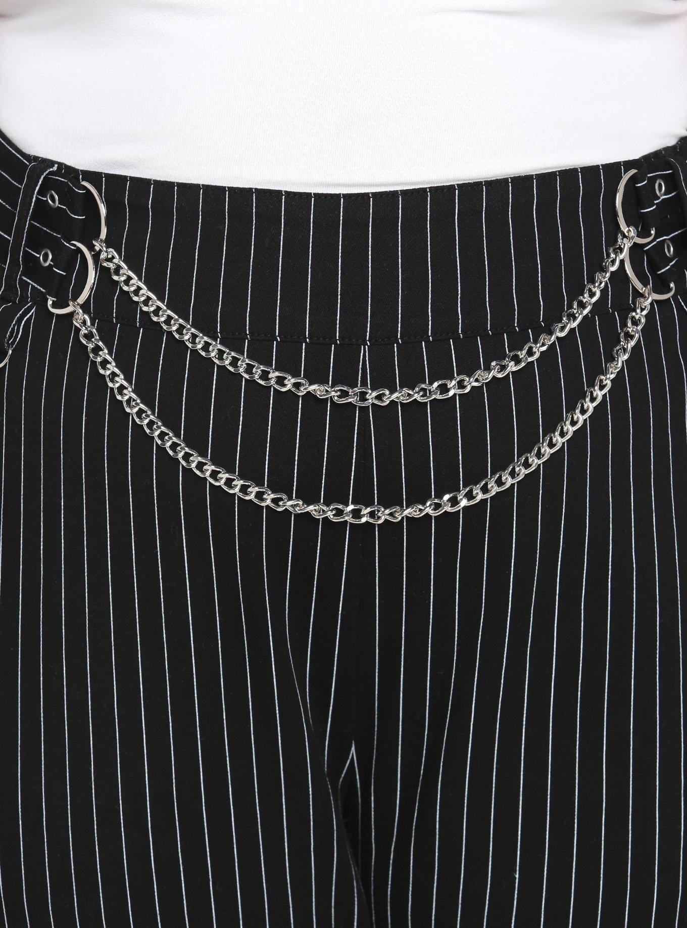 Black & White Pinstripe Suspender Jogger Pants Plus Size, BLACK, alternate