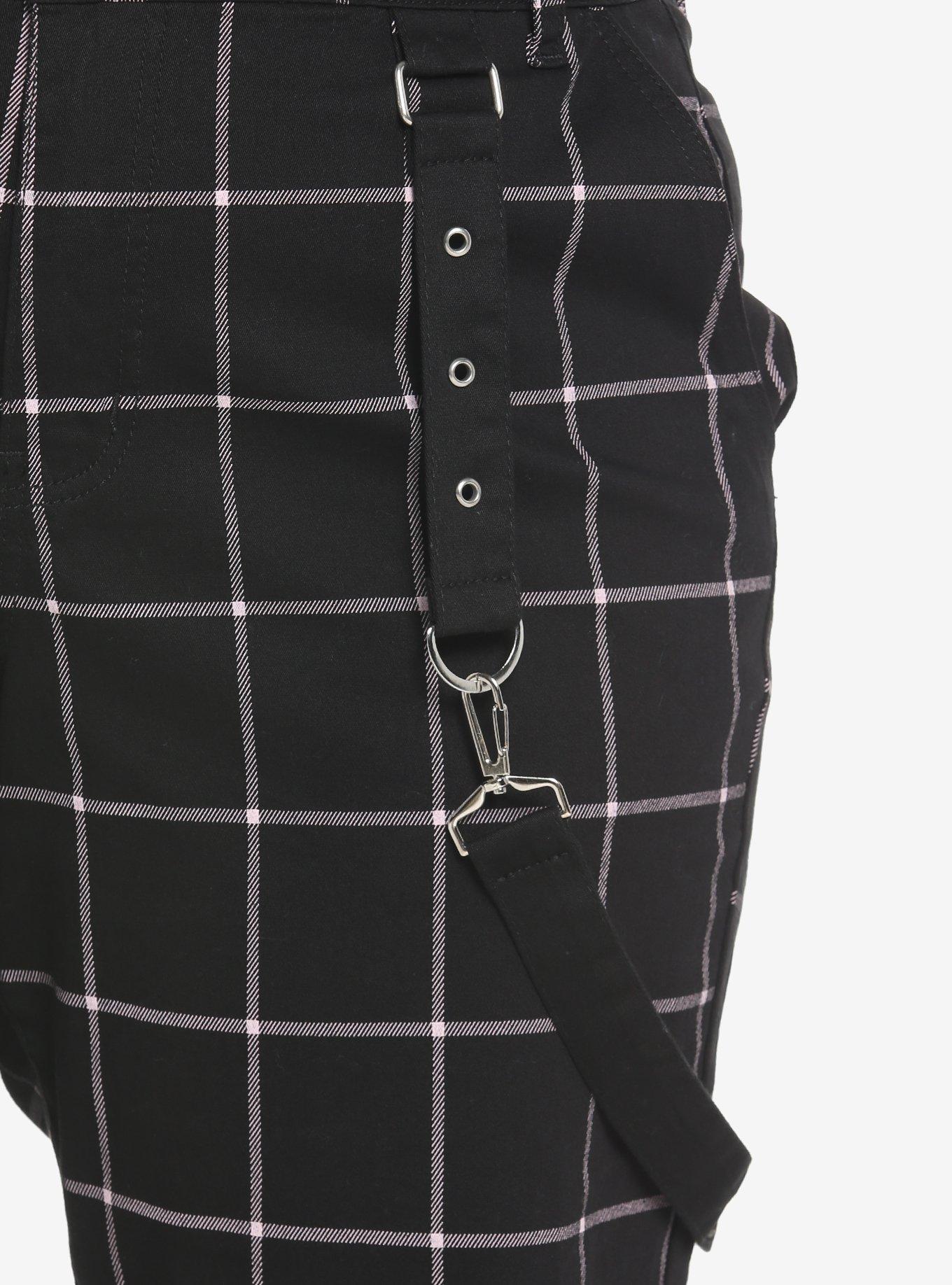 Black & Pink Grid Suspender Joggers Plus Size, BLACK  PINK, alternate
