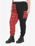 Black & Red Plaid Split Cargo Jogger Pants Plus Size, RED, alternate