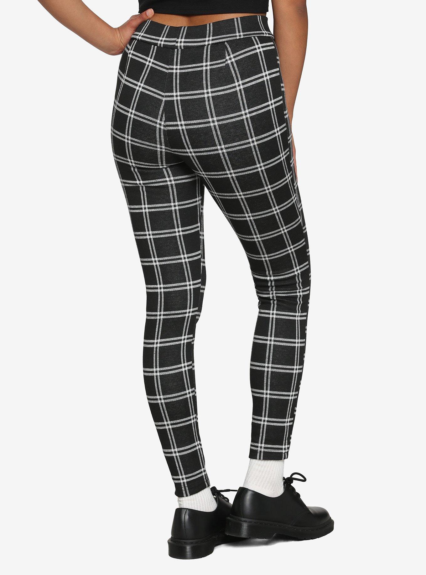 Black & White Grid Leggings, BLACK, alternate