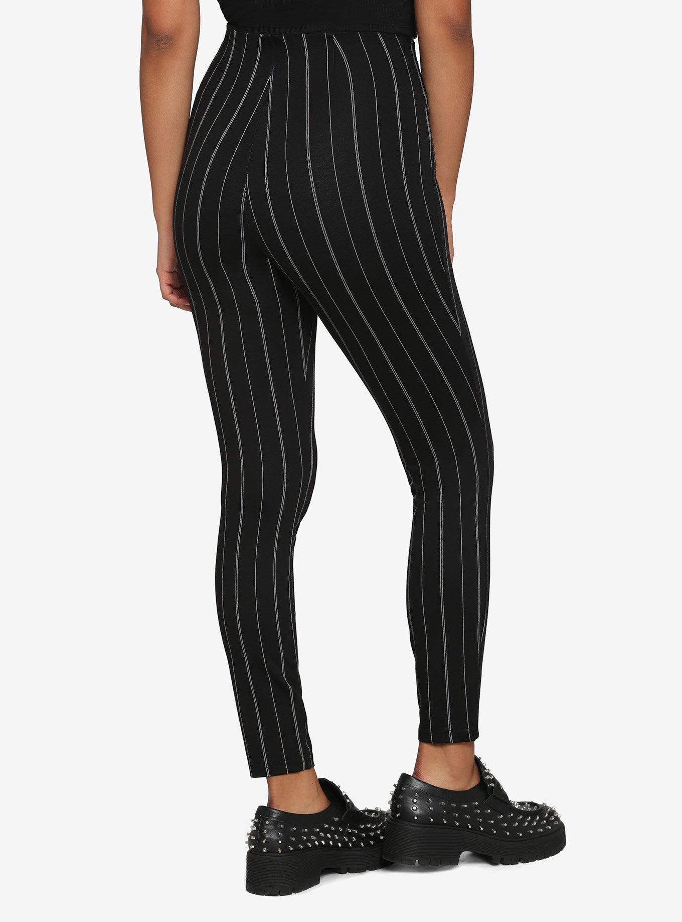 Black Pinstripe Leggings, BLACK, alternate