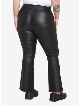 Black Faux Leather Flare Pants Plus Size, , hi-res
