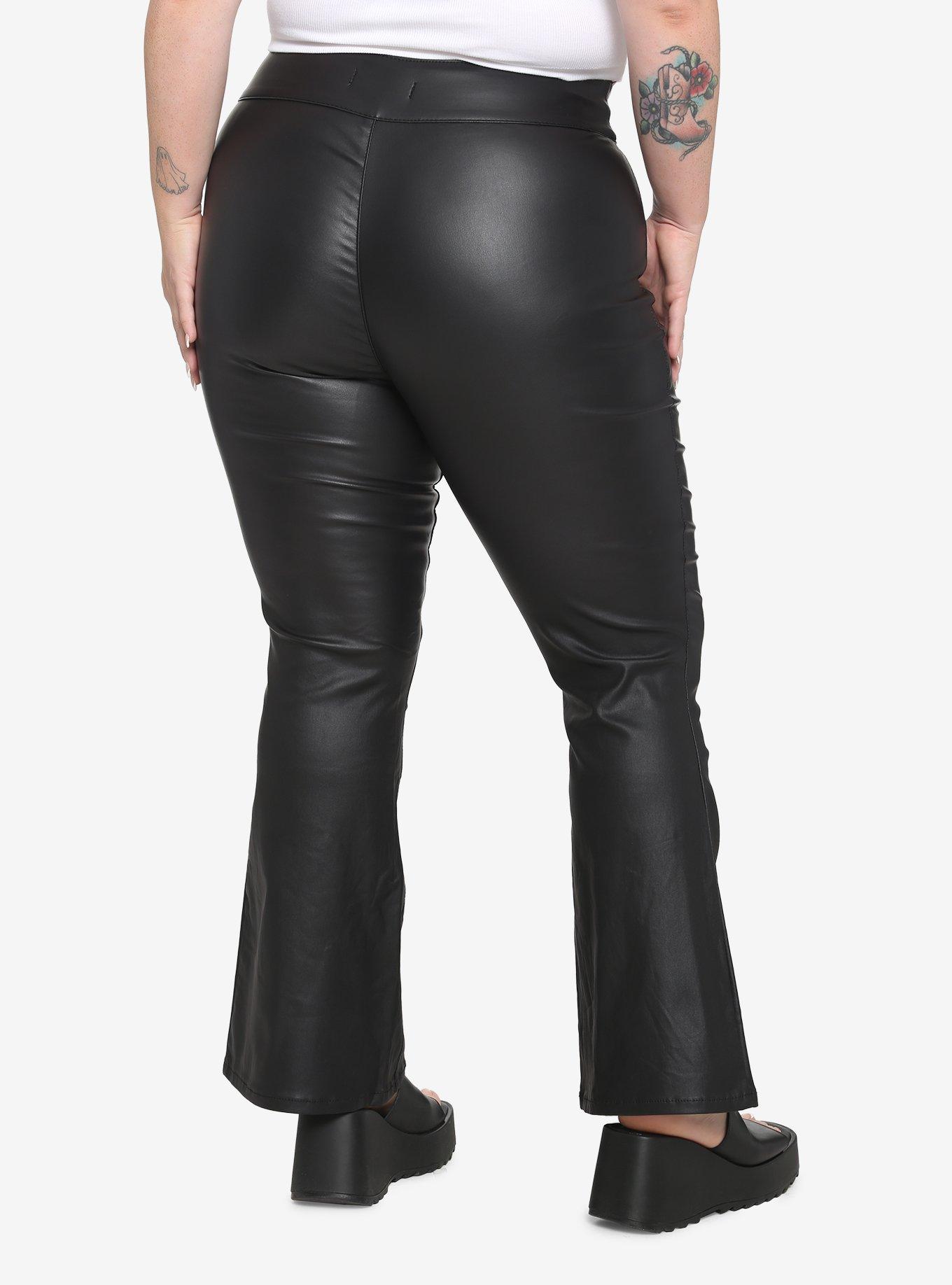 Black Faux Leather Flare Pants Plus Size, BLACK, alternate