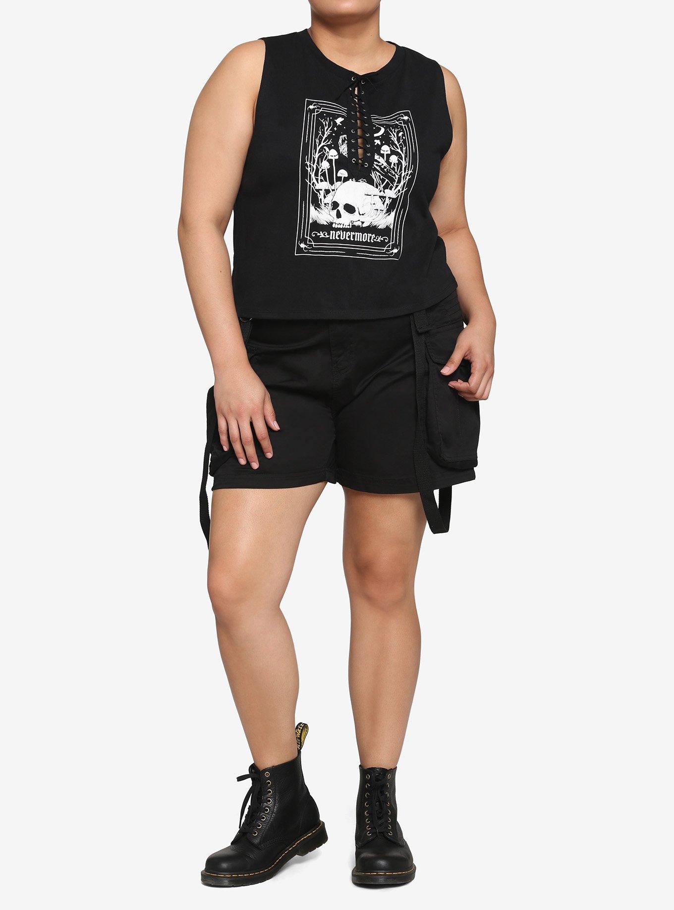 Tarot Card Nevermore Lace-Up Girls Muscle Tank Top Plus Size, BLACK, alternate