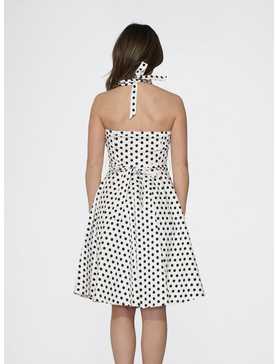 White Black Polka Dot Halter Dress, , hi-res