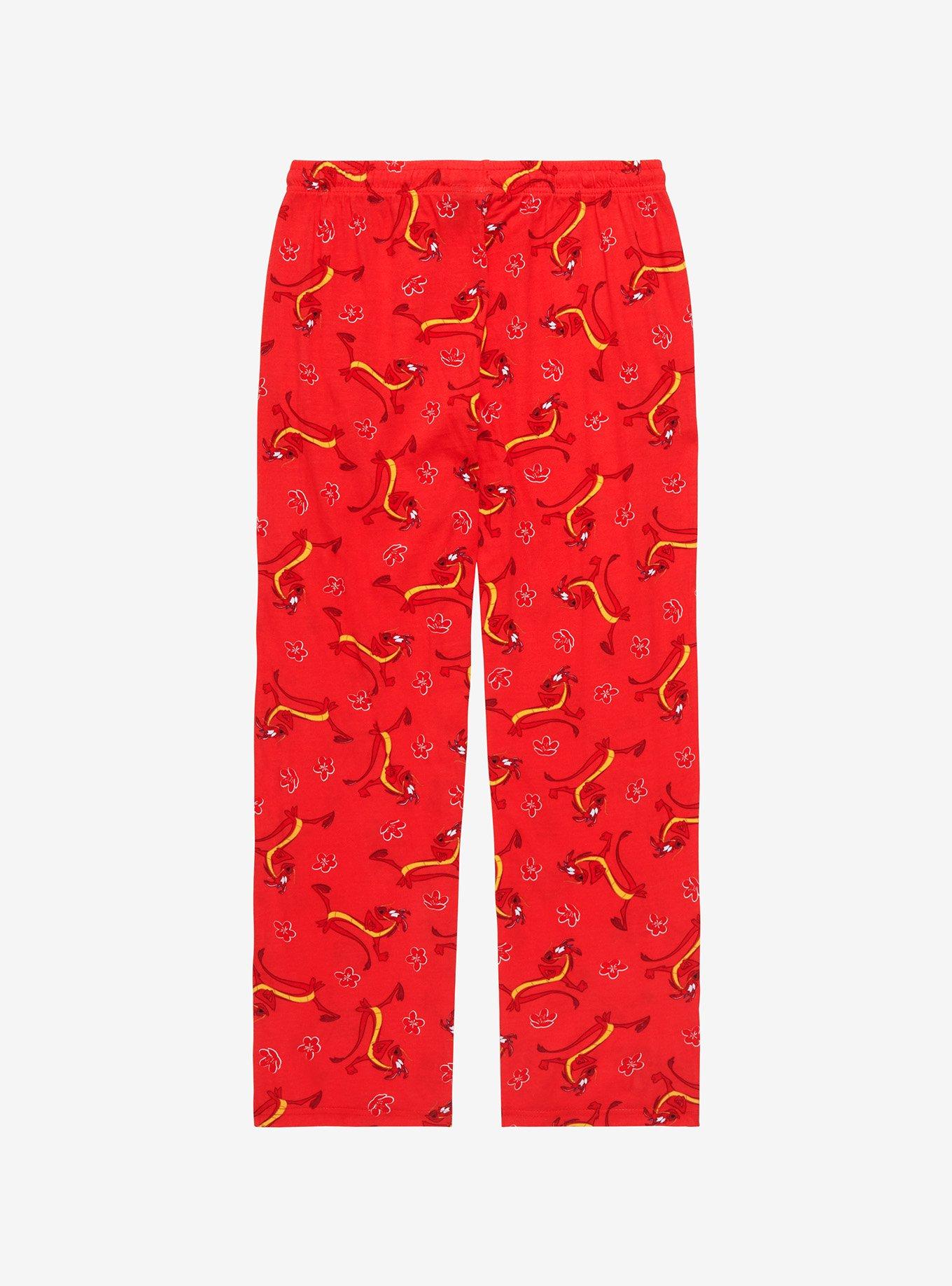 Disney Mulan Mushu Magnolia Flowers Allover Print Sleep Pants, RED, alternate