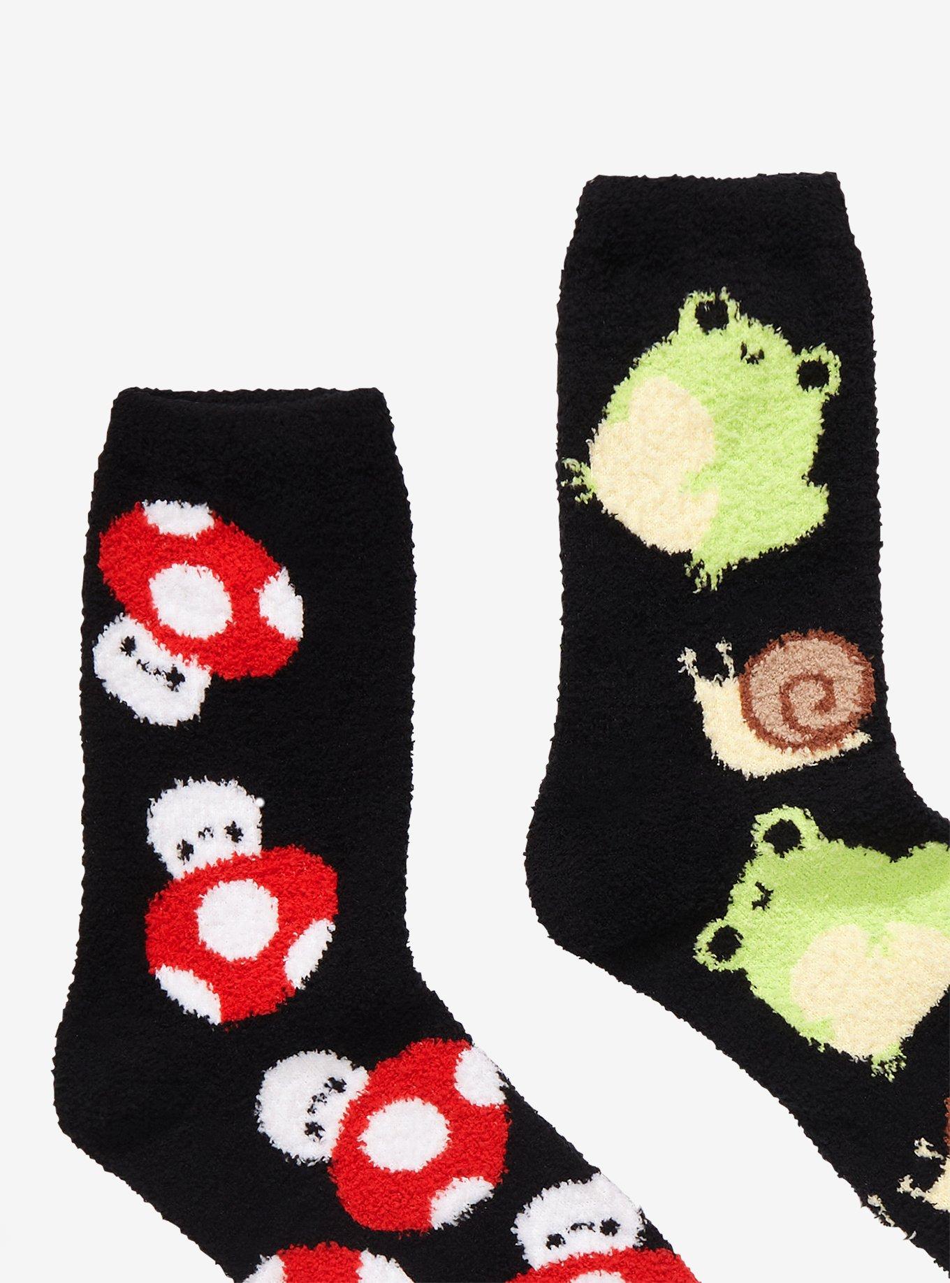Mushroom Frog Snail Fuzzy Crew Socks 2 Pair, , alternate