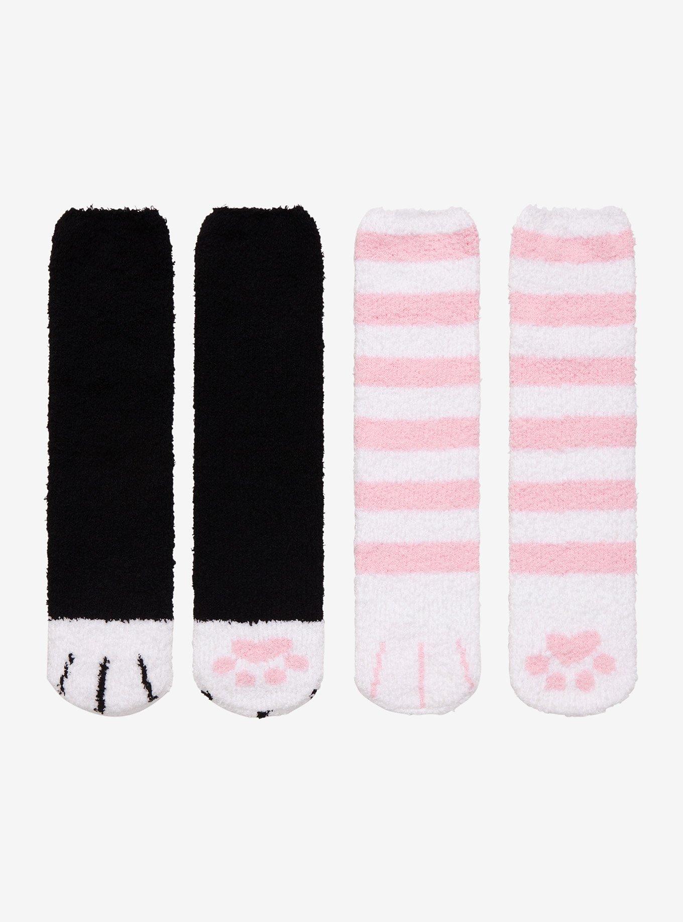 Cat Paw Fuzzy Socks 2 Pair, , alternate