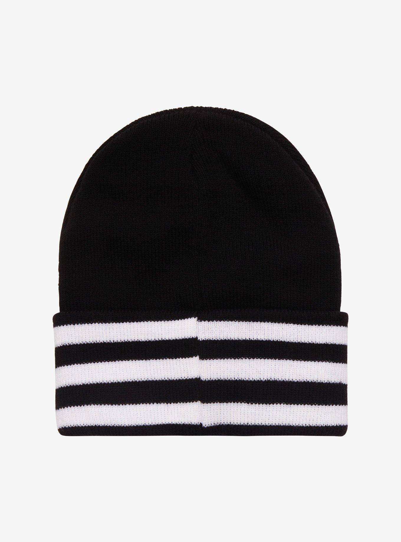 Black & White Stripe Lace-Up Beanie, , alternate