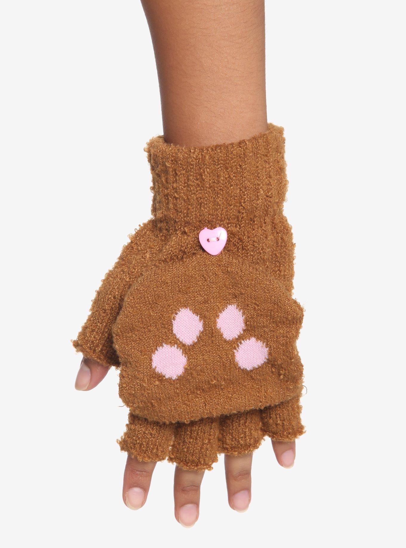 Fuzzy Kawaii Teddy Bear Convertible Gloves, , alternate