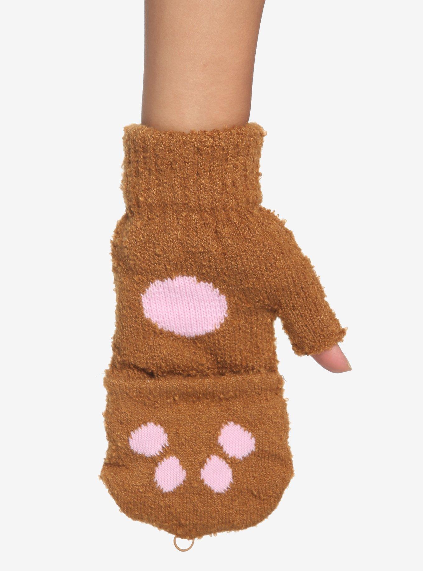 Fuzzy Kawaii Teddy Bear Convertible Gloves, , alternate