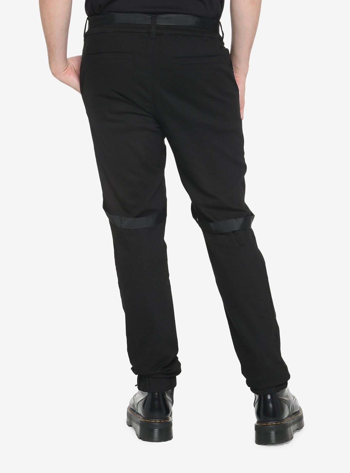 Black Straps & Chains Jogger Pants, BLACK, alternate