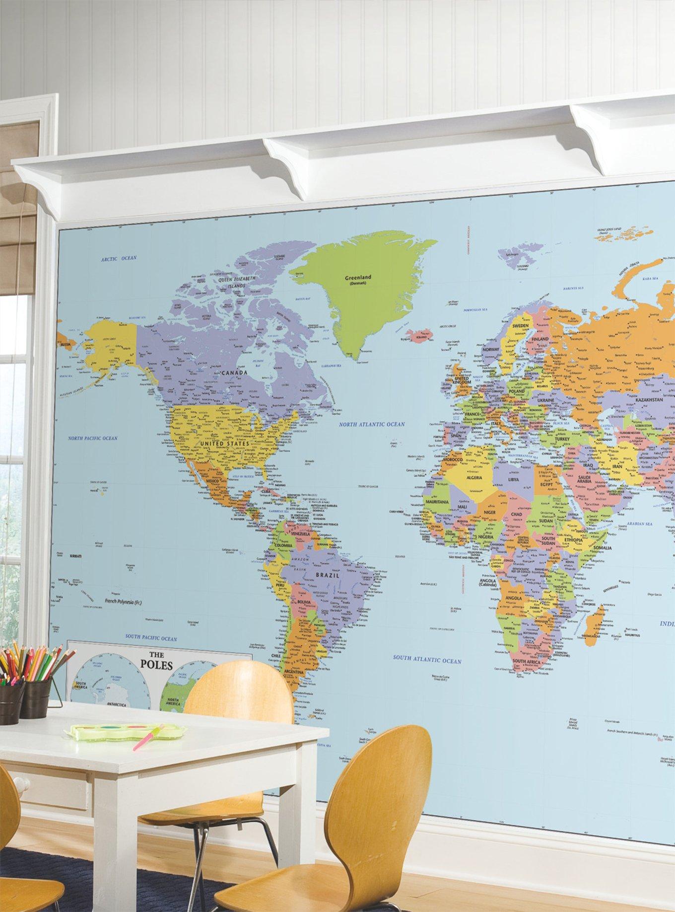 World Map Educational Mural Peel & Stick Wallpaper, , alternate