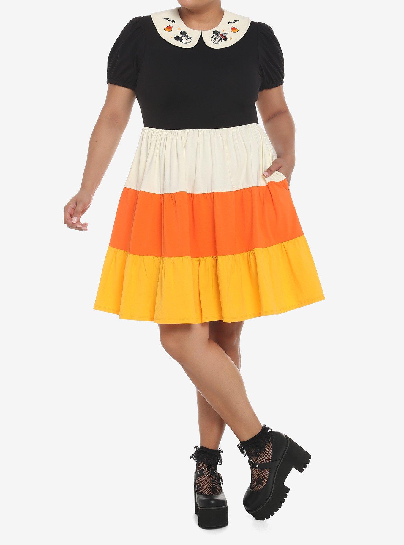 Her Universe Disney Halloween Candy Corn Collared Dress Plus Size, MULTI, alternate