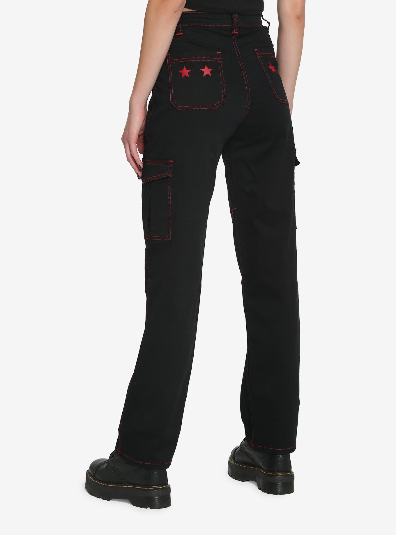 Black & Red Stitch Star Carpenter Pants, BLACK, alternate