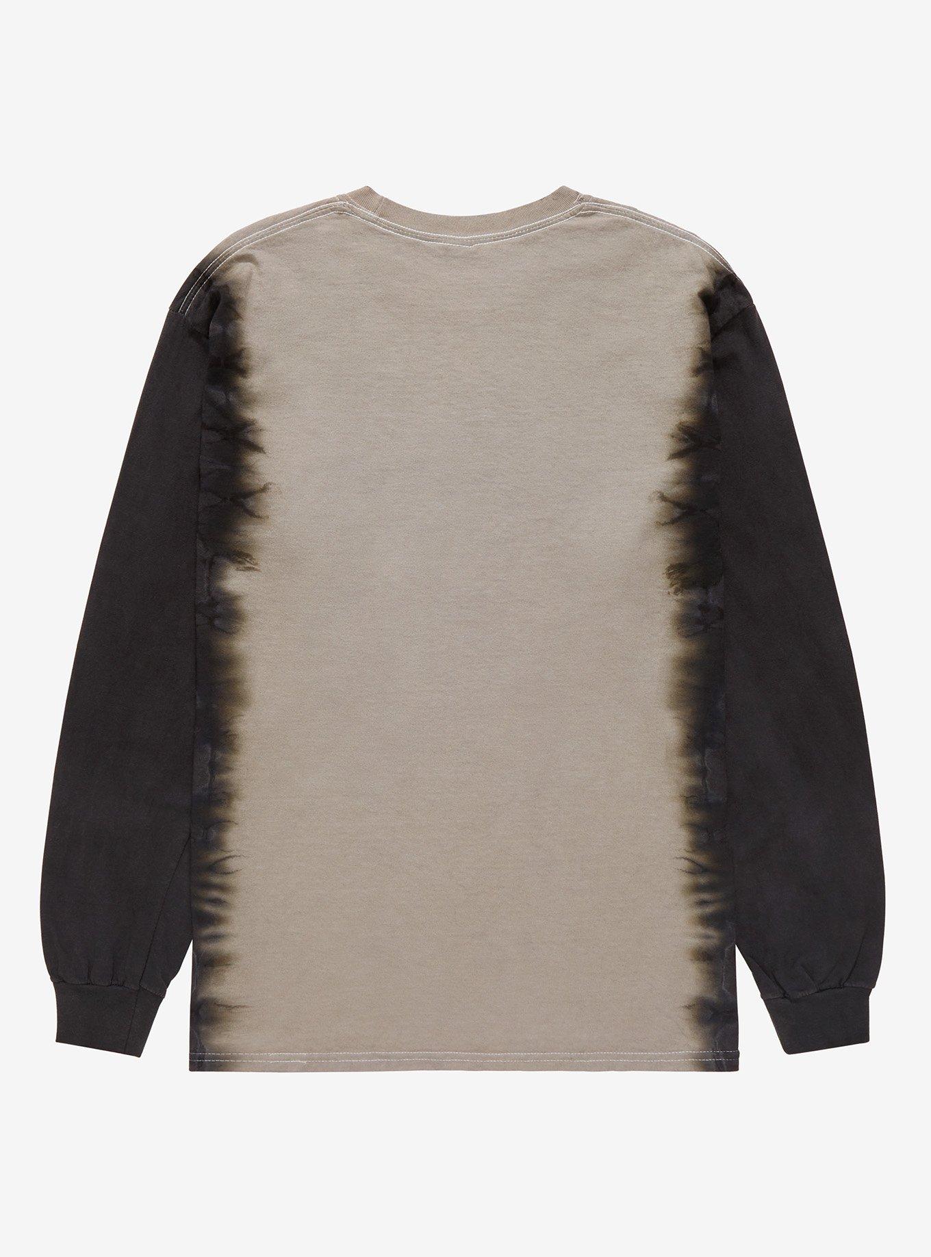 Stranger Things Flaming Logo Dip-Dye Long Sleeve T-Shirt - BoxLunch Exclusive, TIE DYE - GREY, alternate