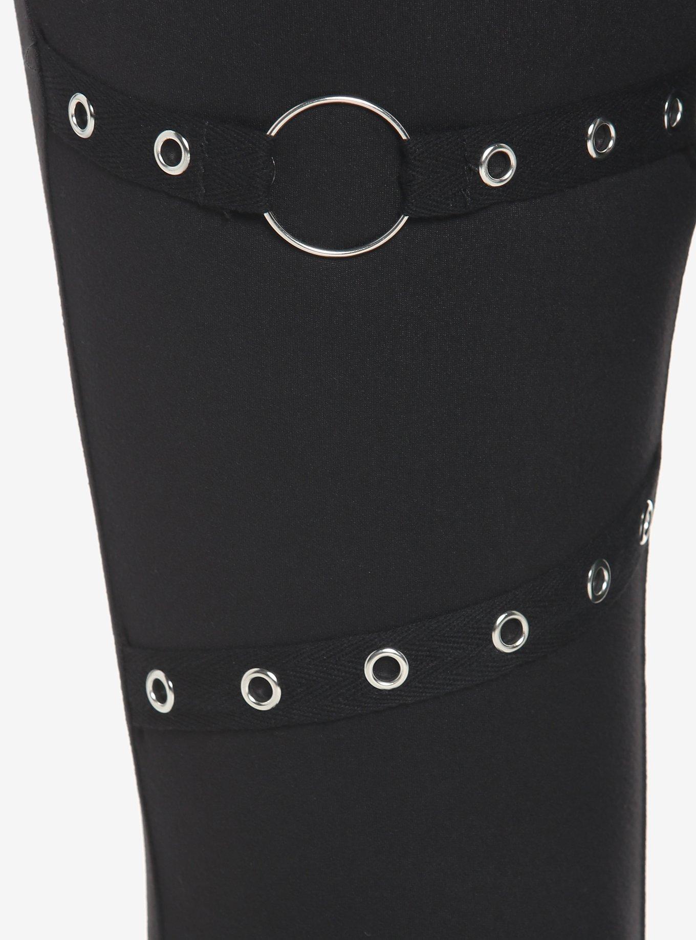 Black Strappy Grommet Leggings, BLACK, alternate