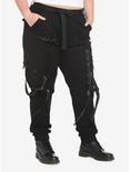 Black Utility Strap Jogger Pants Plus Size, BLACK, alternate