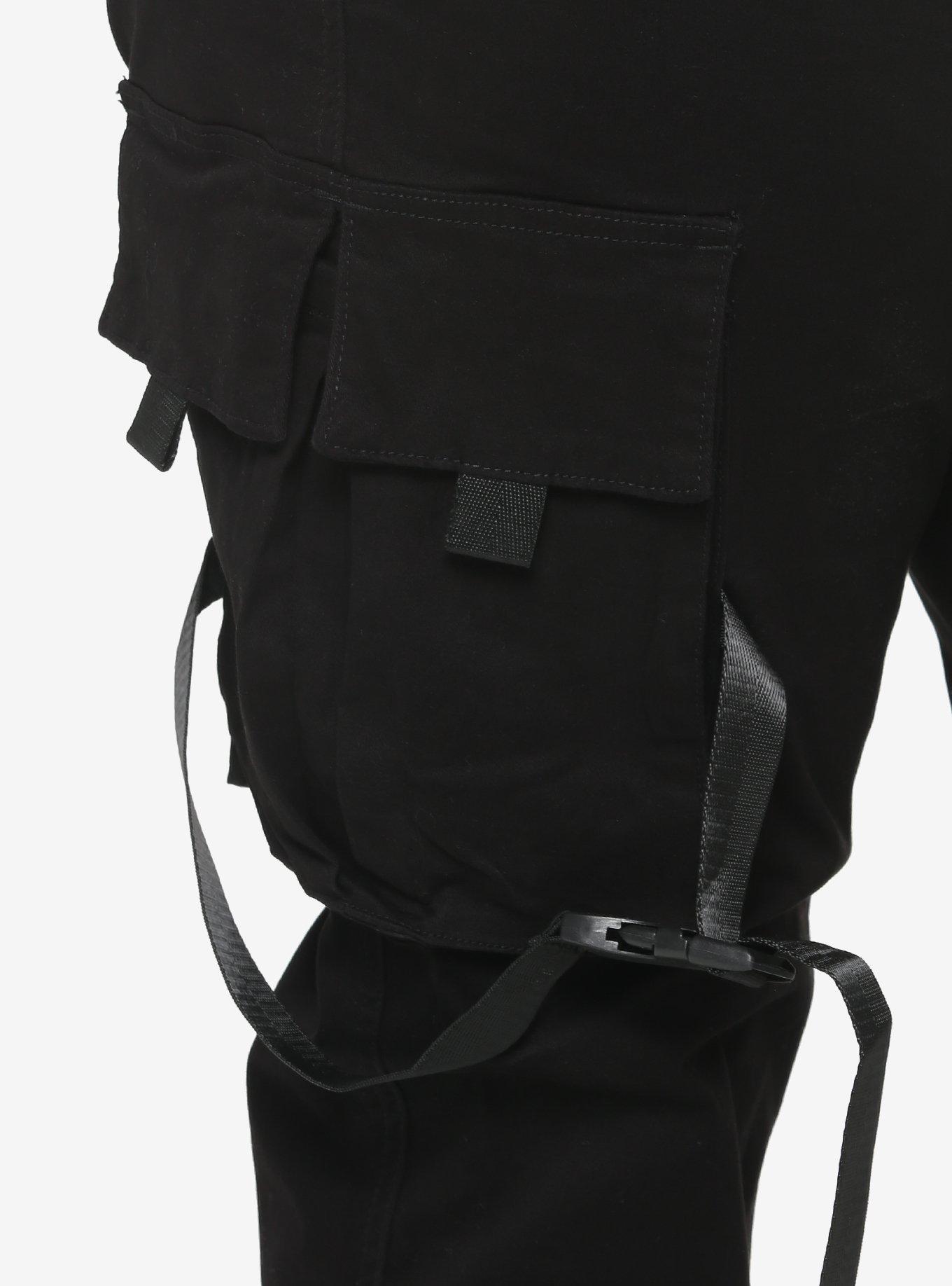 Black Utility Strap Jogger Pants Plus Size, BLACK, alternate