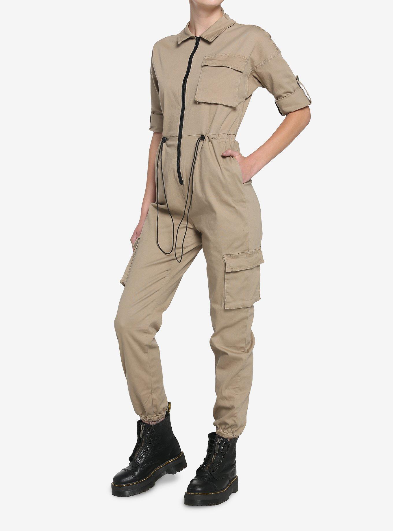 Tan Utility Pocket Jumpsuit, BROWN, alternate