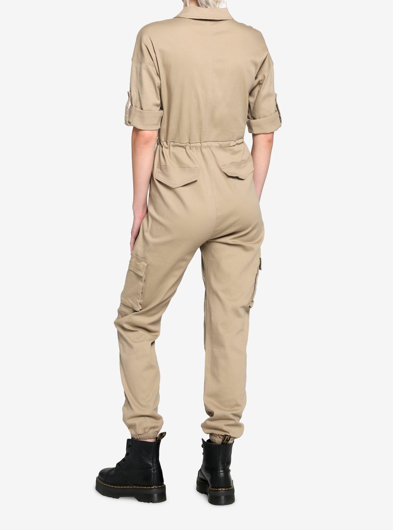 Tan Utility Pocket Jumpsuit, BROWN, alternate