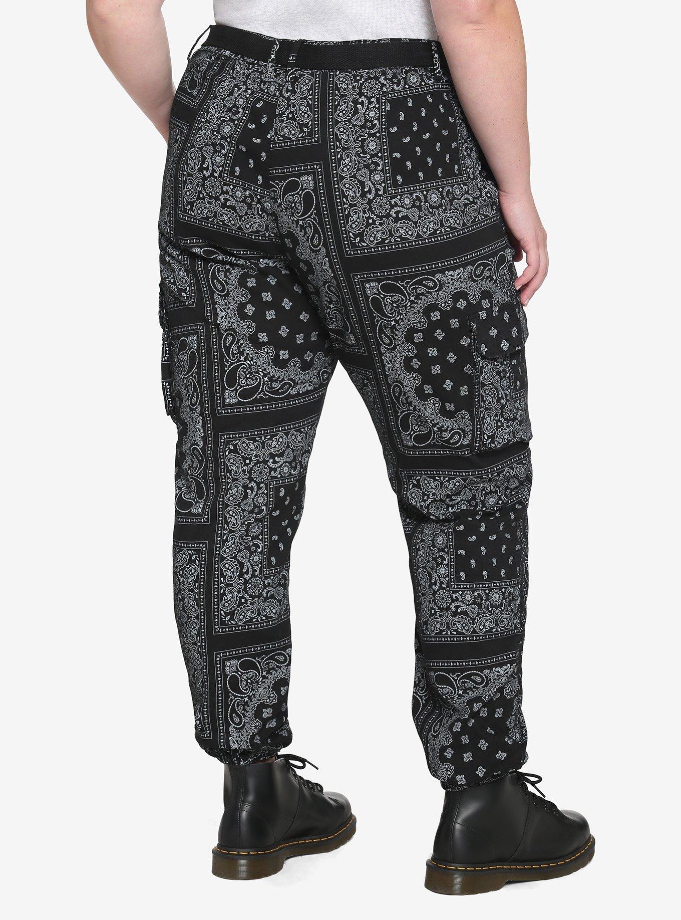 Black Paisley Jogger Pants Plus Size, BLACK, alternate