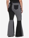 Black & Grey Patchwork Denim Flare Pants Plus Size, BLACK, alternate