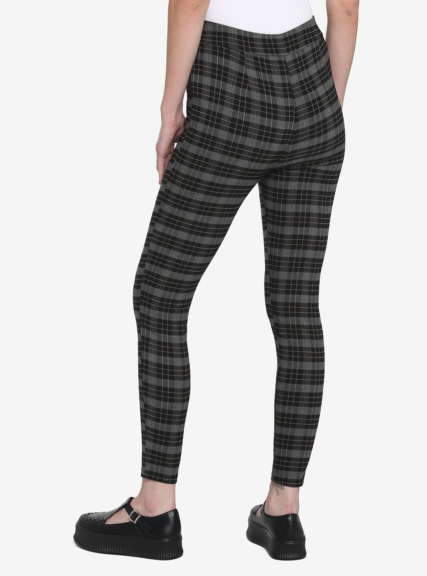 Black Plaid Leggings, BLACK, alternate