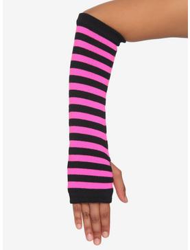 Neon Pink & Black Stripe Arm Warmers, , hi-res