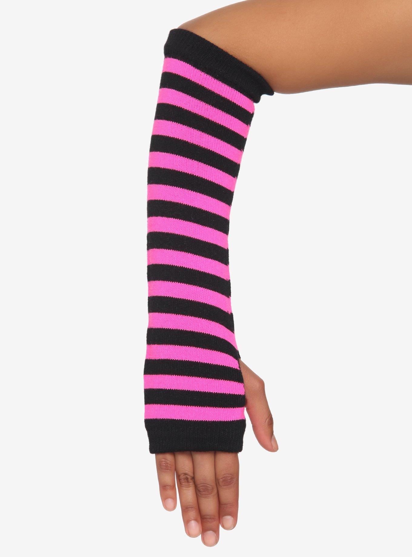 Neon Pink & Black Stripe Arm Warmers, , hi-res