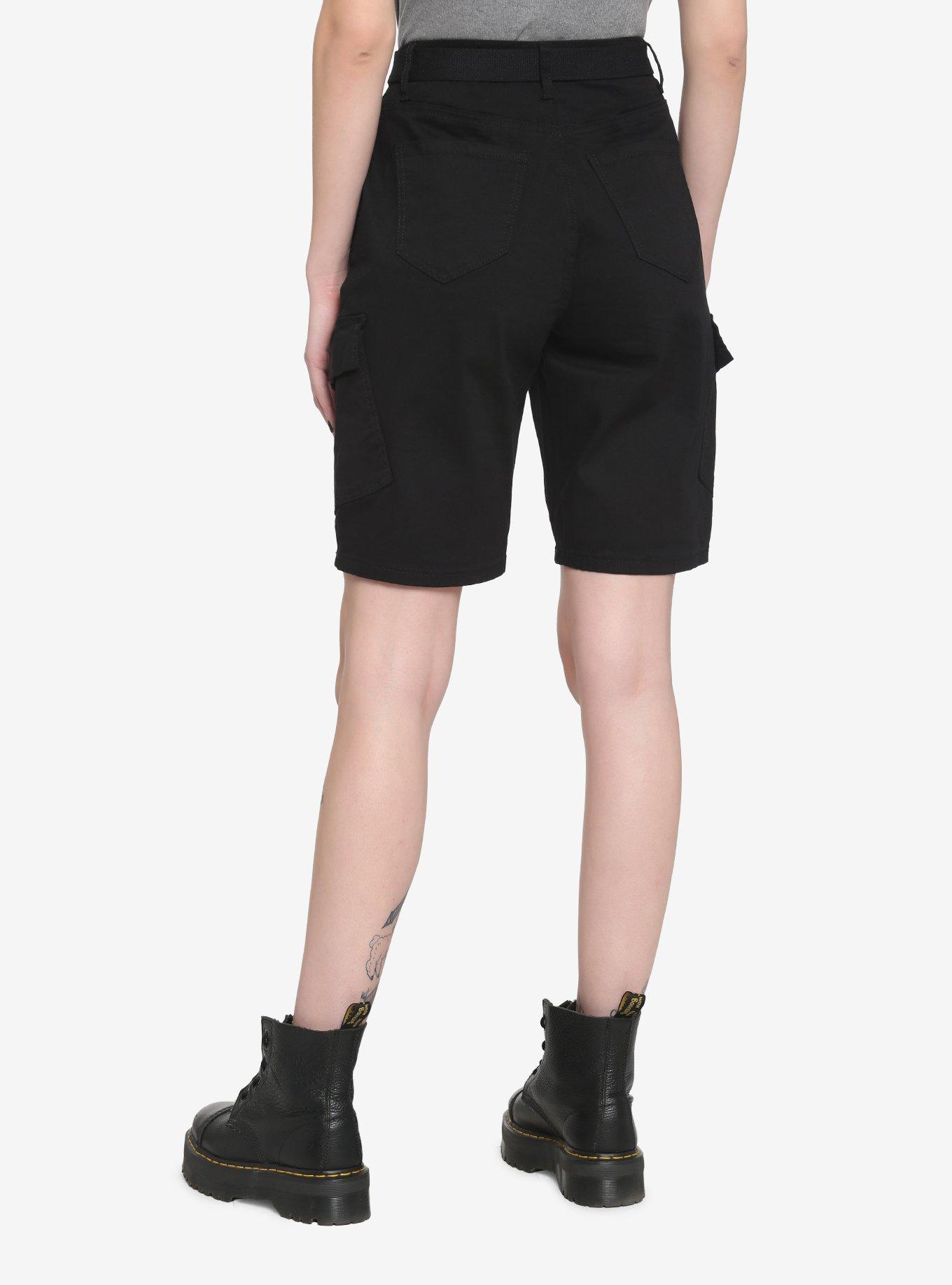 Black Belted Cargo Shorts, BLACK, alternate