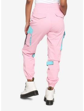 Pink & Cyan Cargo Jogger Pants, , hi-res