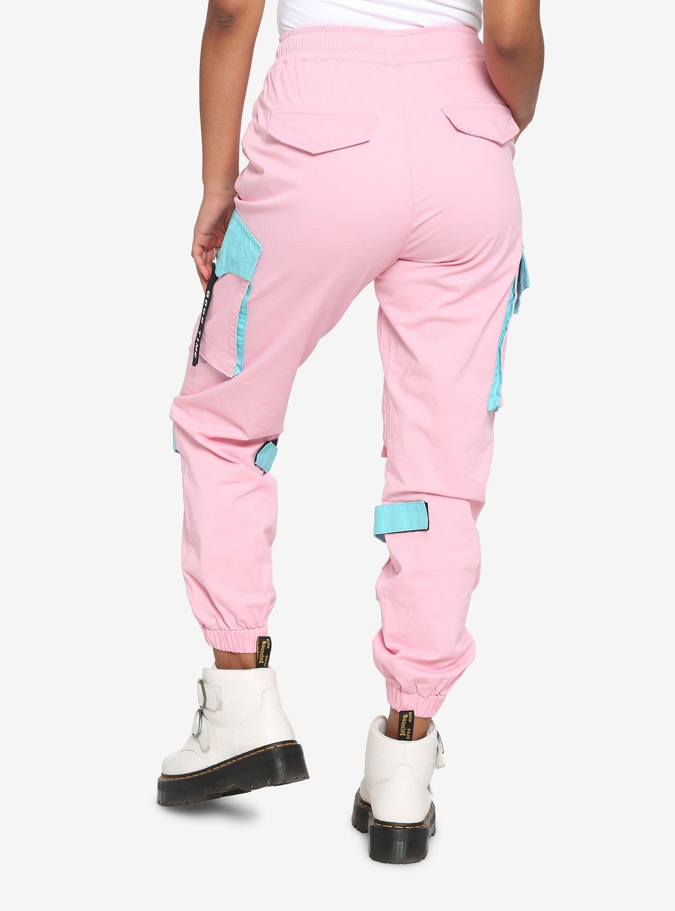 Pink & Cyan Cargo Jogger Pants, PINK, alternate