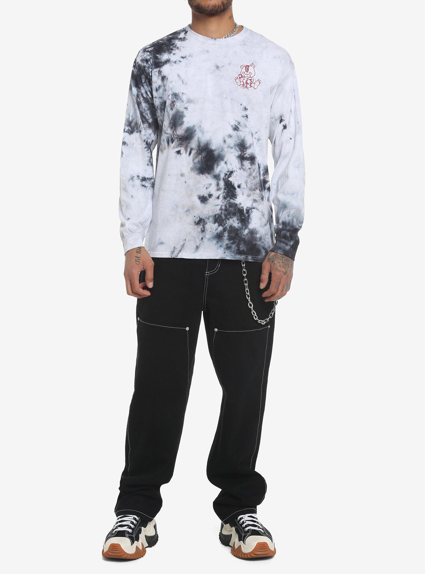 Evil Teddy Bear Tie-Dye Long-Sleeve T-Shirt, BLACK  WHITE, alternate