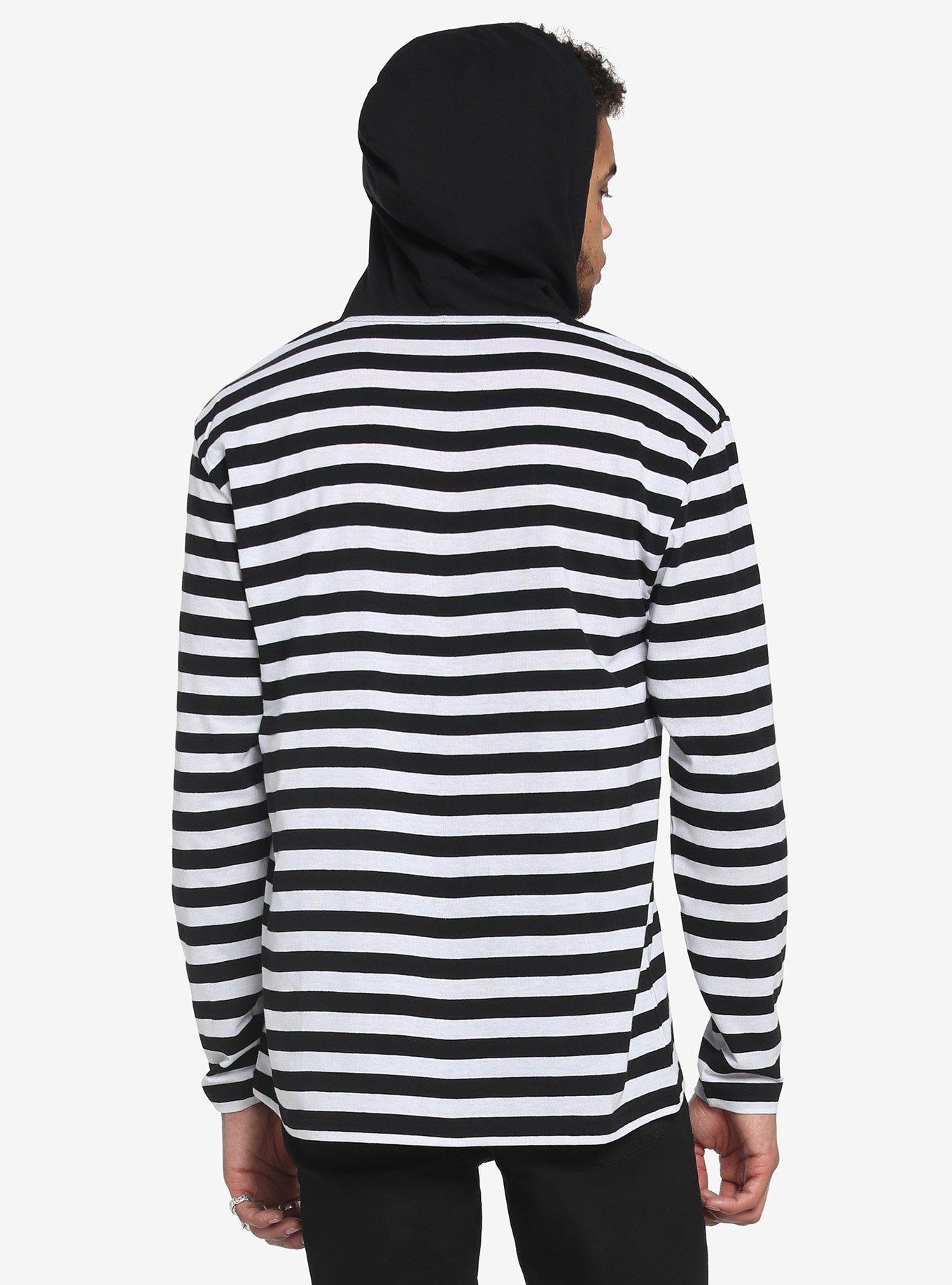 Black & White Stripe Long-Sleeve T-Shirt With Hood, BLACK  WHITE, alternate