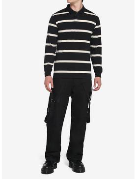 Black & Tan Stripe Long-Sleeve Polo Shirt, , hi-res