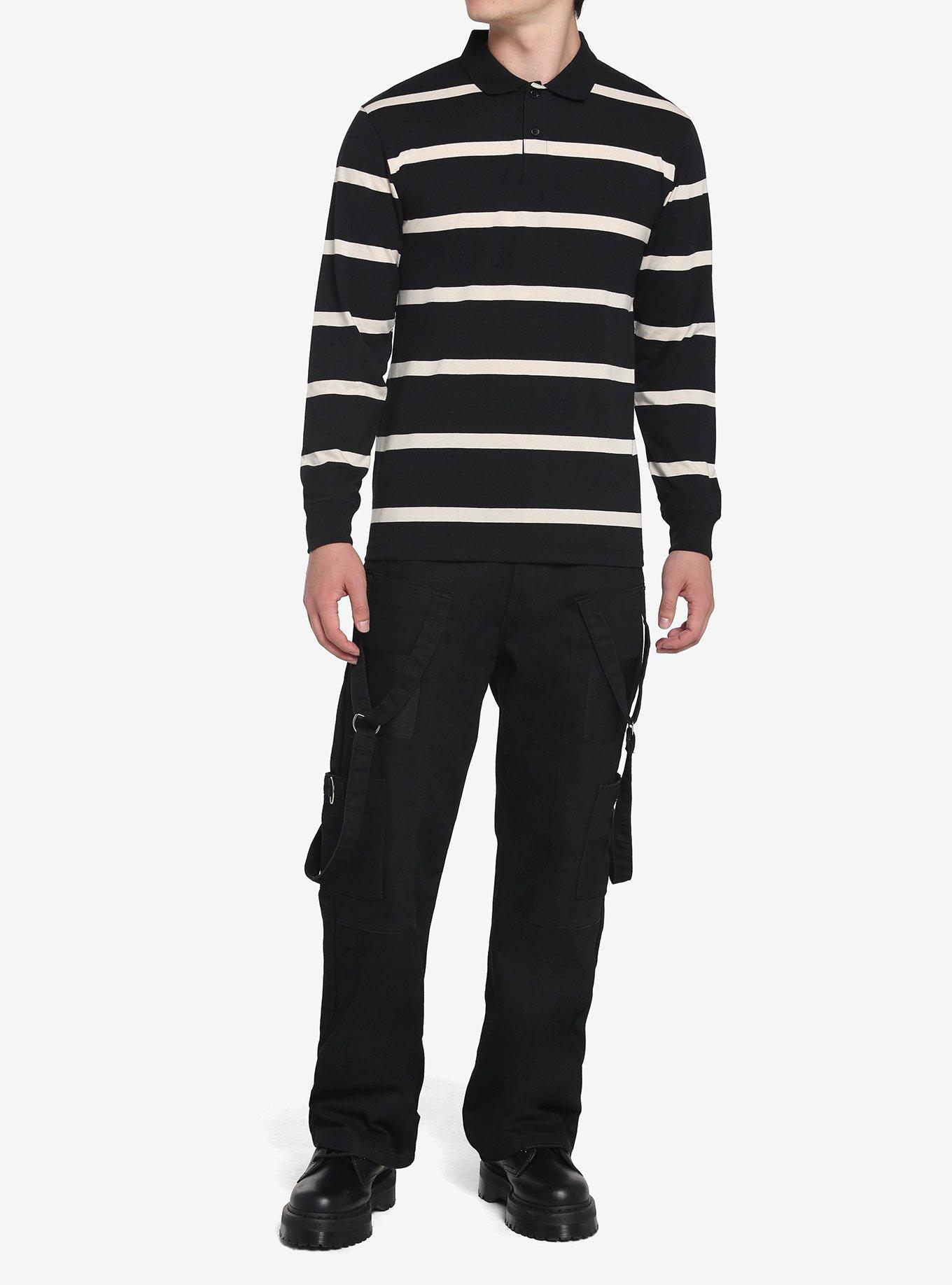 Black & Tan Stripe Long-Sleeve Polo Shirt, BROWN, alternate