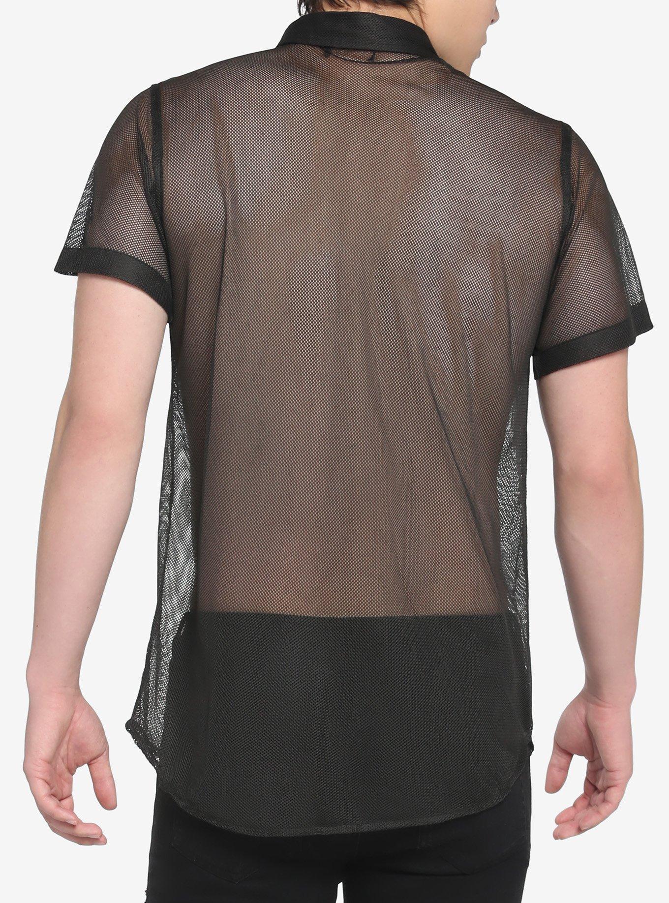 Black Mesh Woven Button-Up, BLACK, alternate
