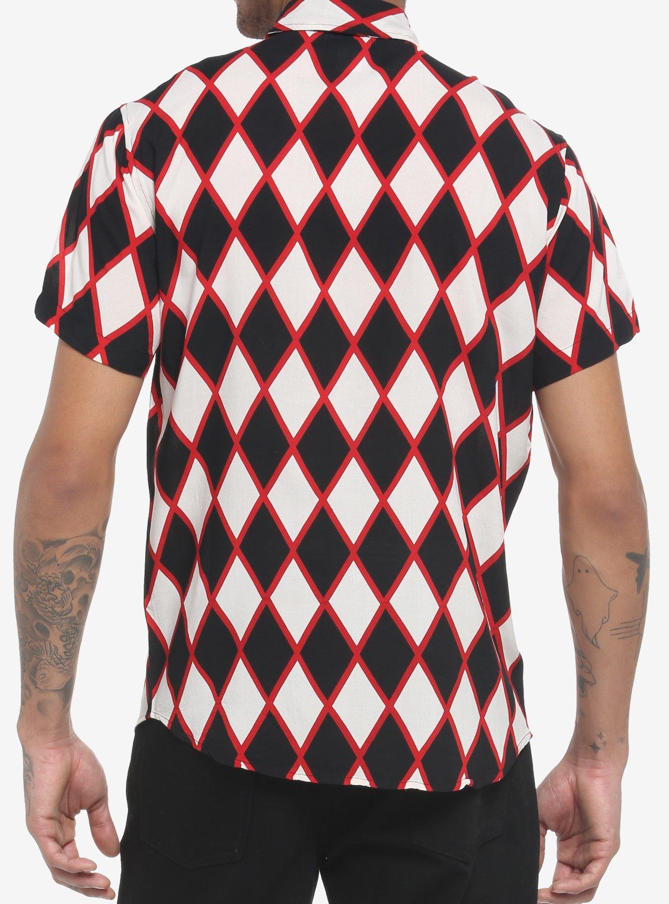 Black Red & White Diamond Print Woven Button-Up, BLACK  WHITE, alternate