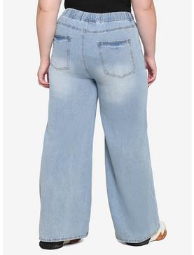 Destructed Wide Leg Denim Jeans Plus Size, , hi-res