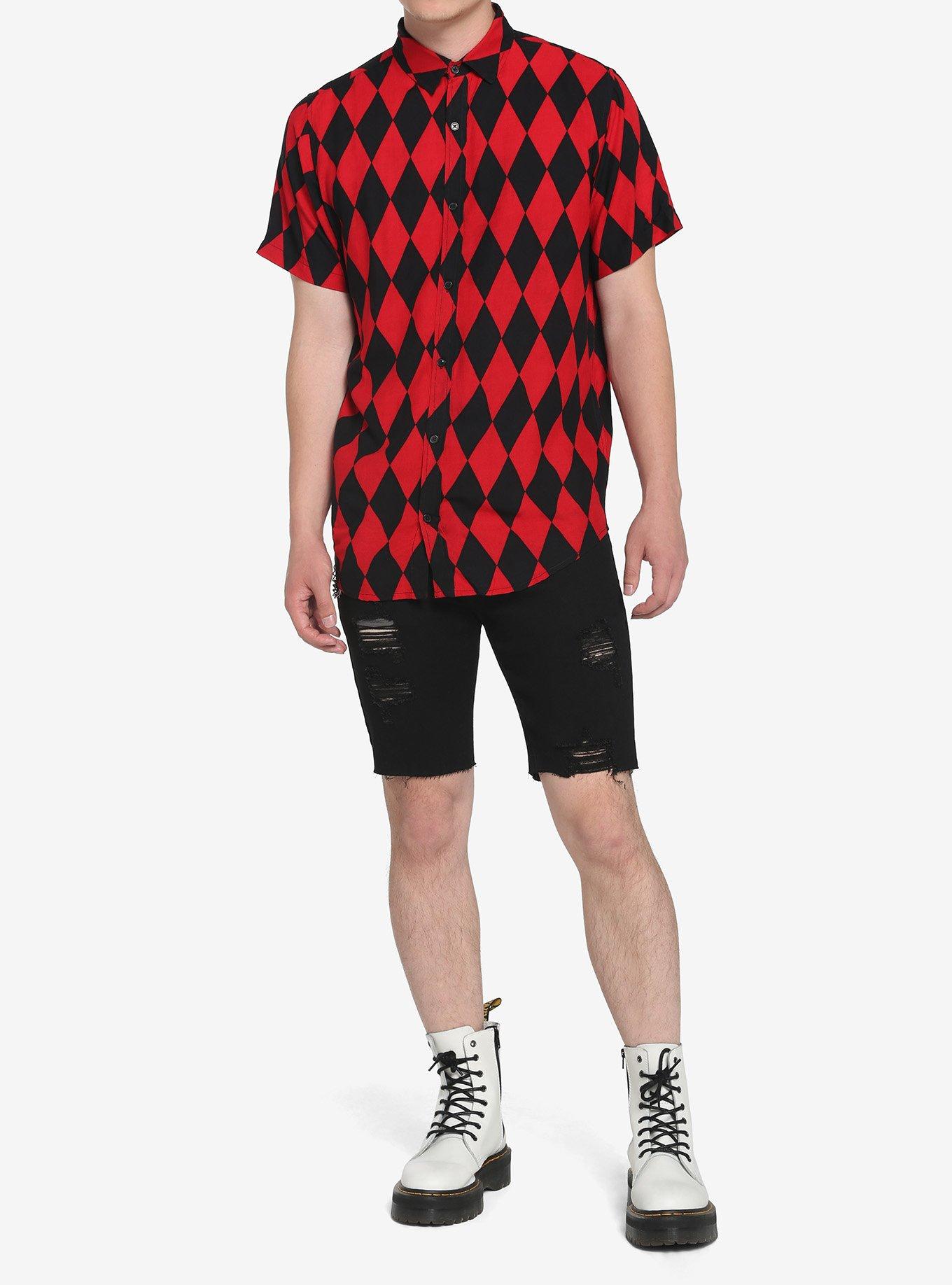 Black & Red Diamond Woven Button-Up, BLACK  RED, alternate