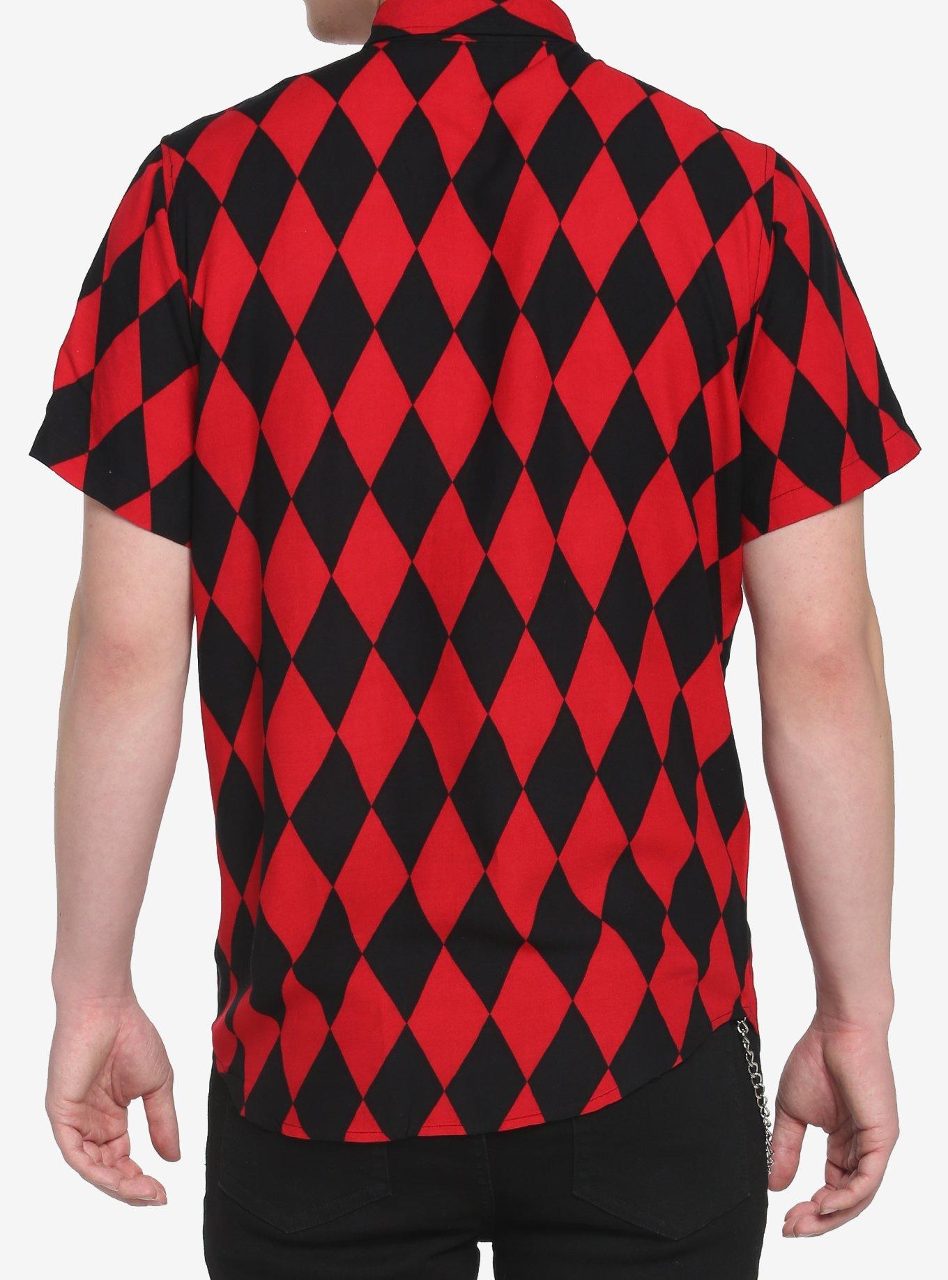 Black & Red Diamond Woven Button-Up, BLACK  RED, alternate