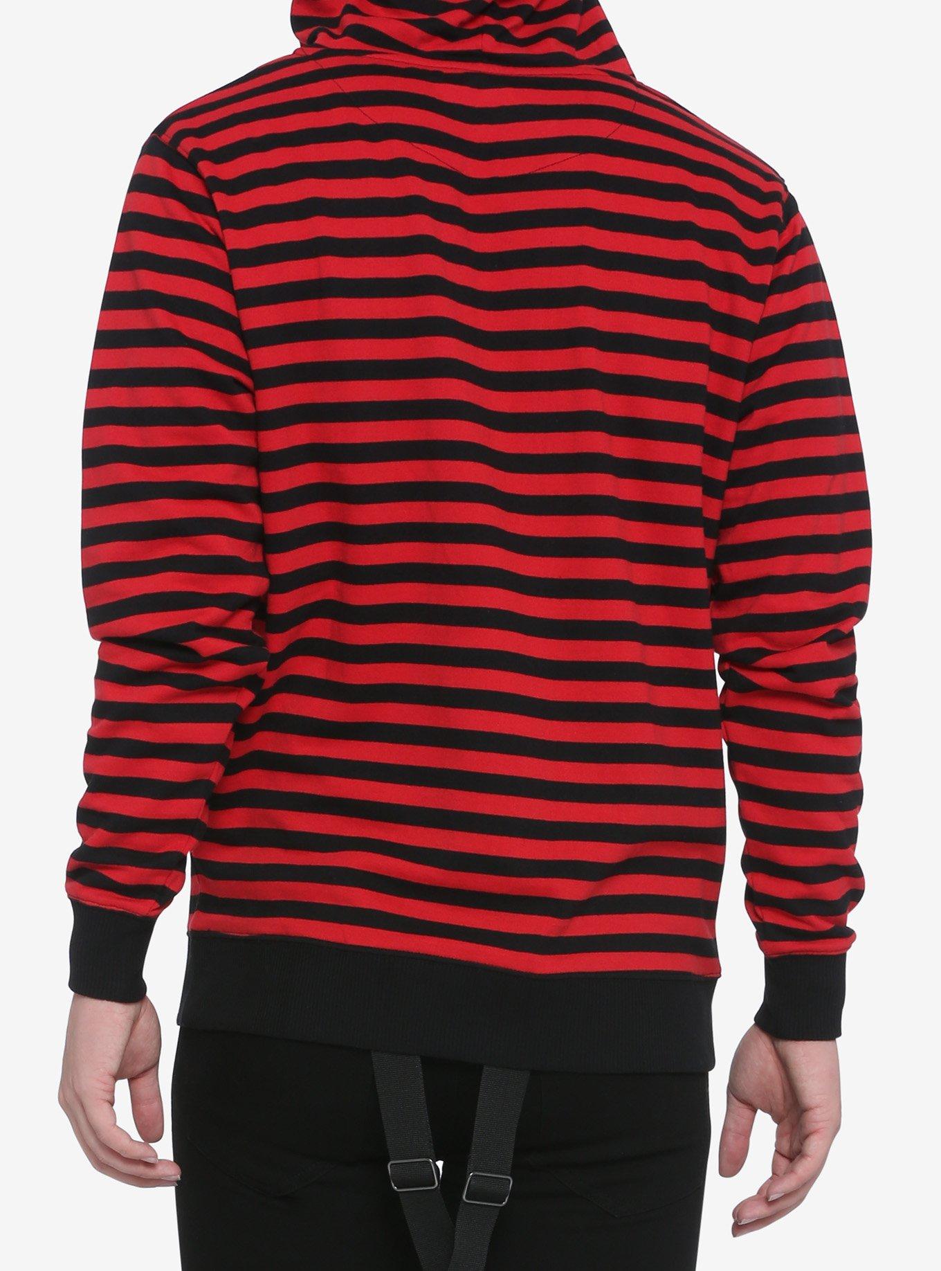Red & Black Stripe Hoodie, BLACK  RED, alternate