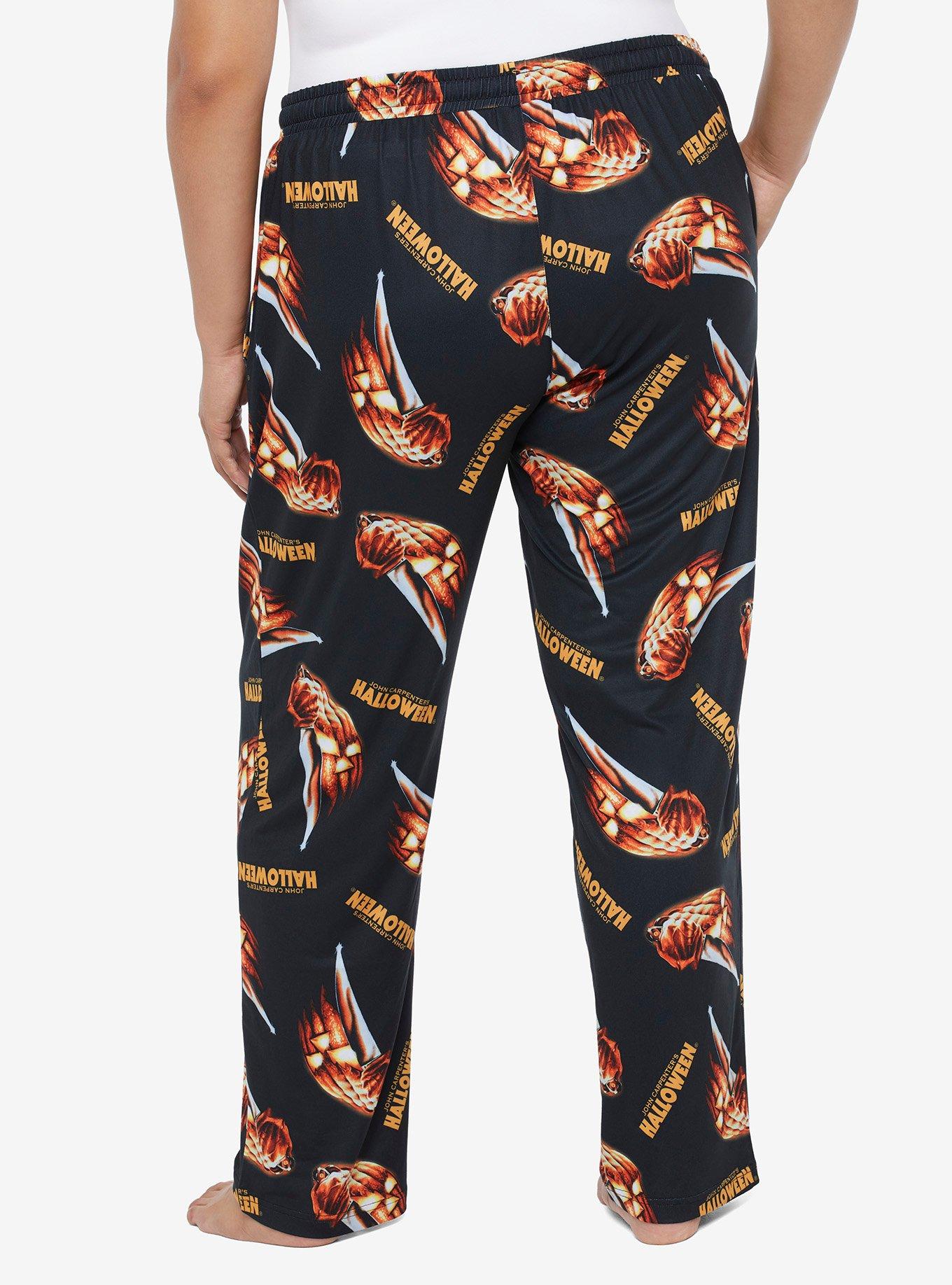 Halloween Pumpkin Knife Pajama Pants Plus Size, ORANGE, alternate