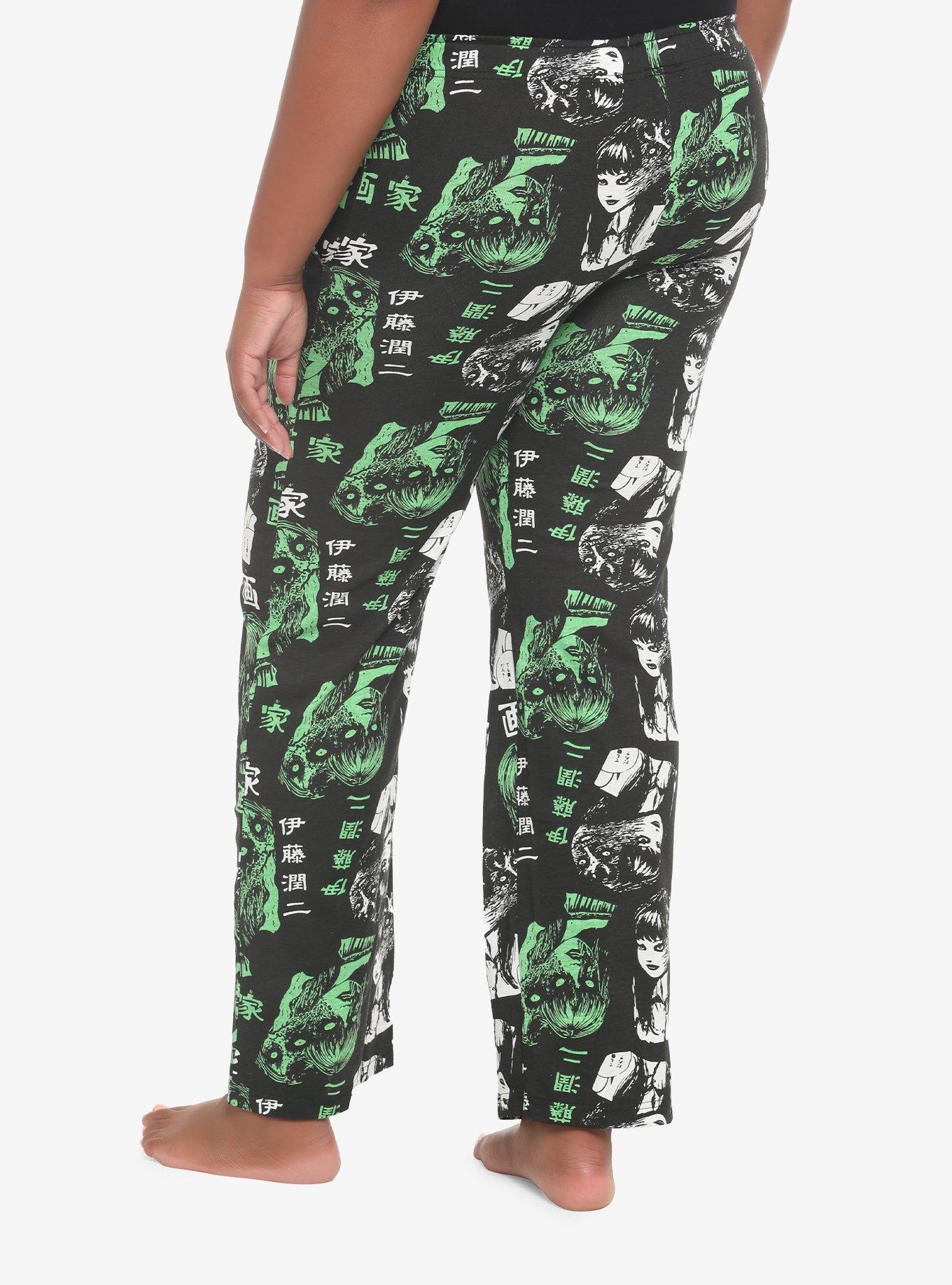 Junji Ito Tomie Faces Pajama Pants Plus Size, GREEN, alternate