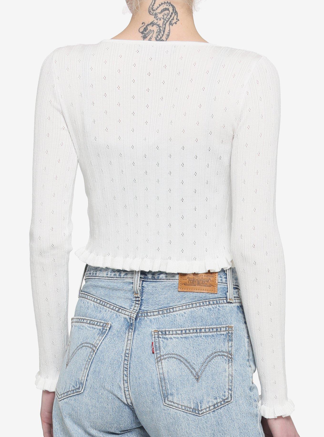 Ivory Tie-Front Girls Crop Cardigan, IVORY, alternate