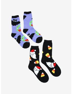 Halloween Christmas Icons Fuzzy Socks 2 Pair, , hi-res